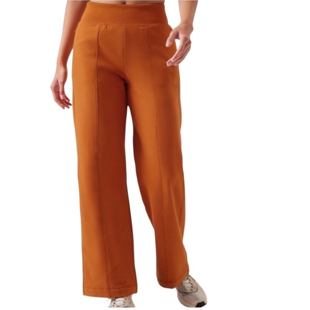 Athleta Retroplush Straight Leg Pant Size large Orange Zip pockets - Picture 2 of 6